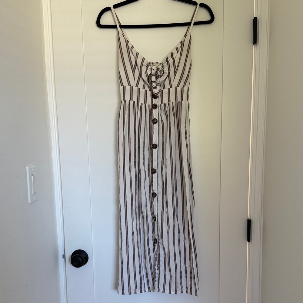 Japna White and Pink Striped Midi Dress, XS